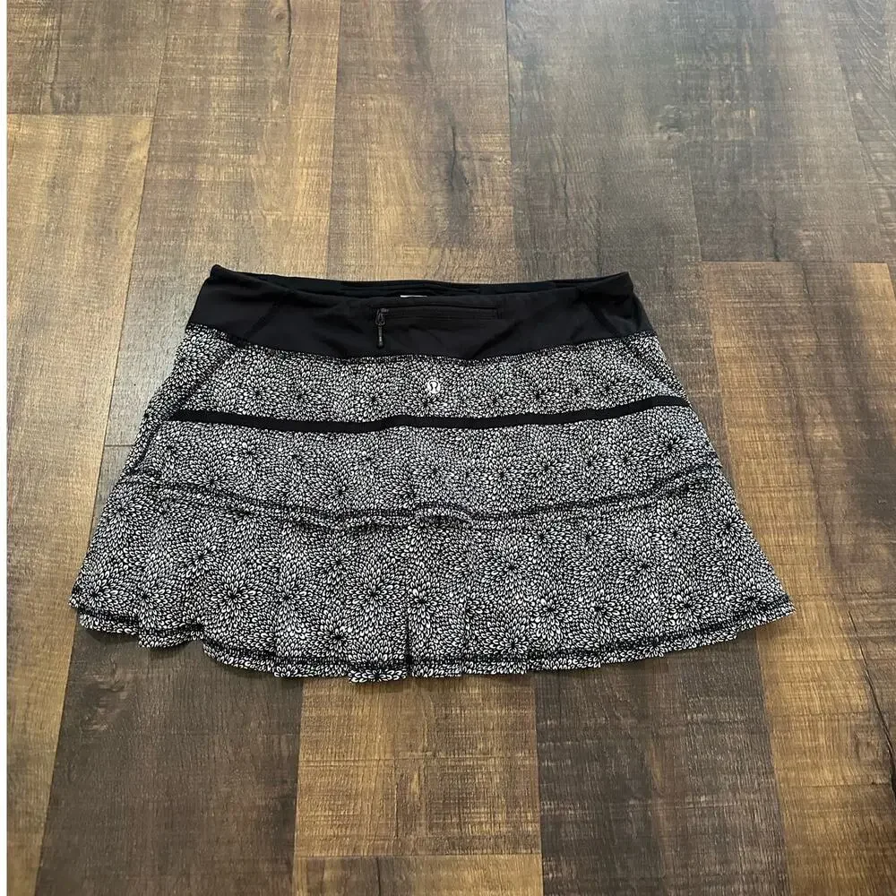 Lululemon Pace Rival Skirt Black White Floral Running Tennis Skort Size 8